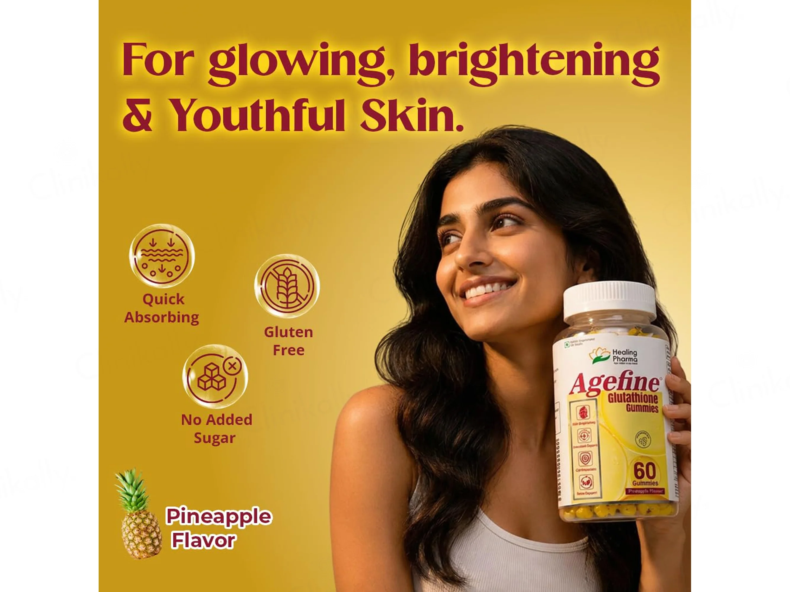 Agefine Glutathione Skin Brightening Gummies - Pineapple Flavour - Image 4