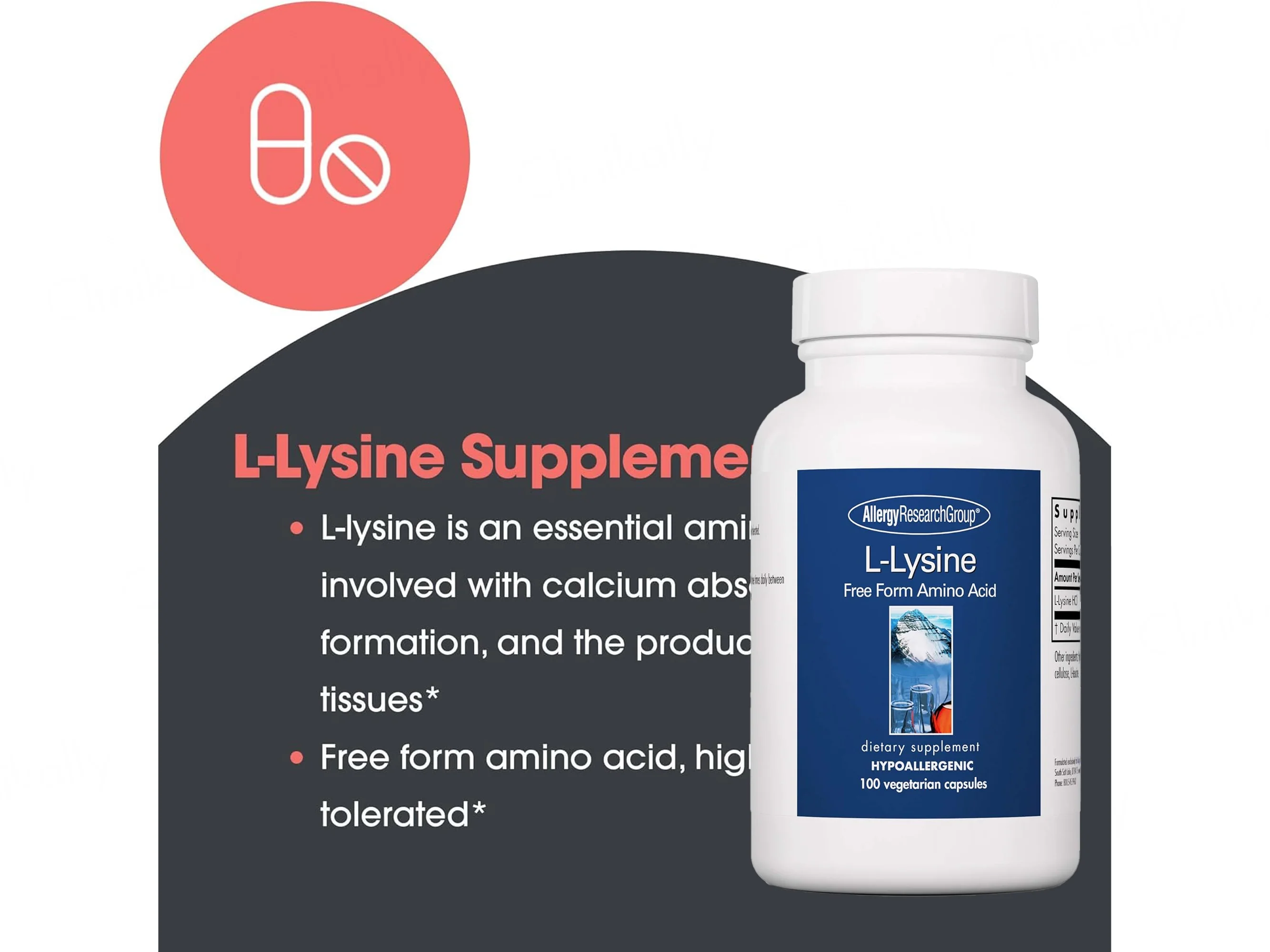 Allergy Research Group L-Lysine Free Form Amino Acid Dietary Supplement Vegetarian Capsule - Image 4