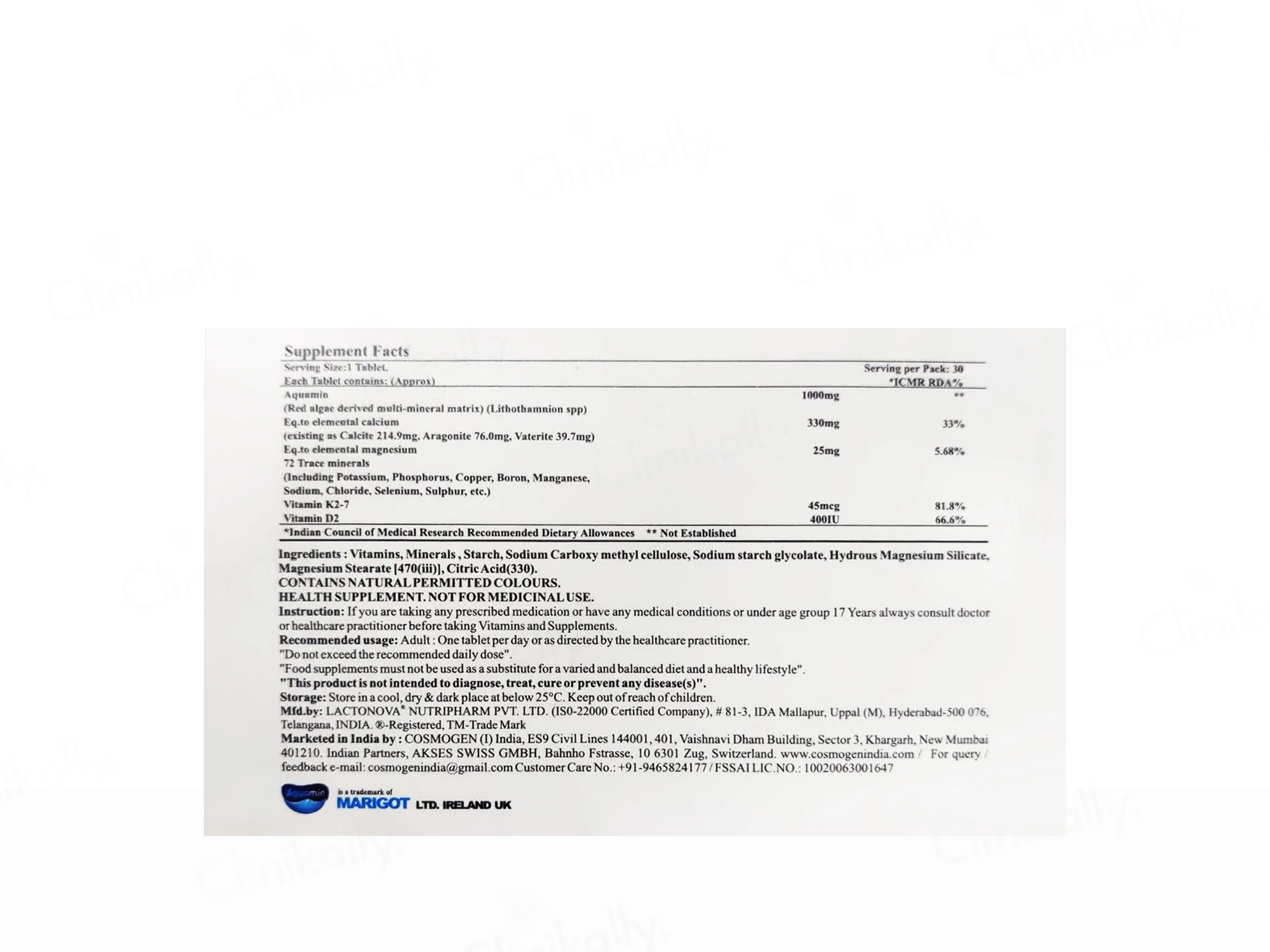 Aquared Aquamin, Vitamin K2-7 & Vitamin D2 Tablet - Image 3