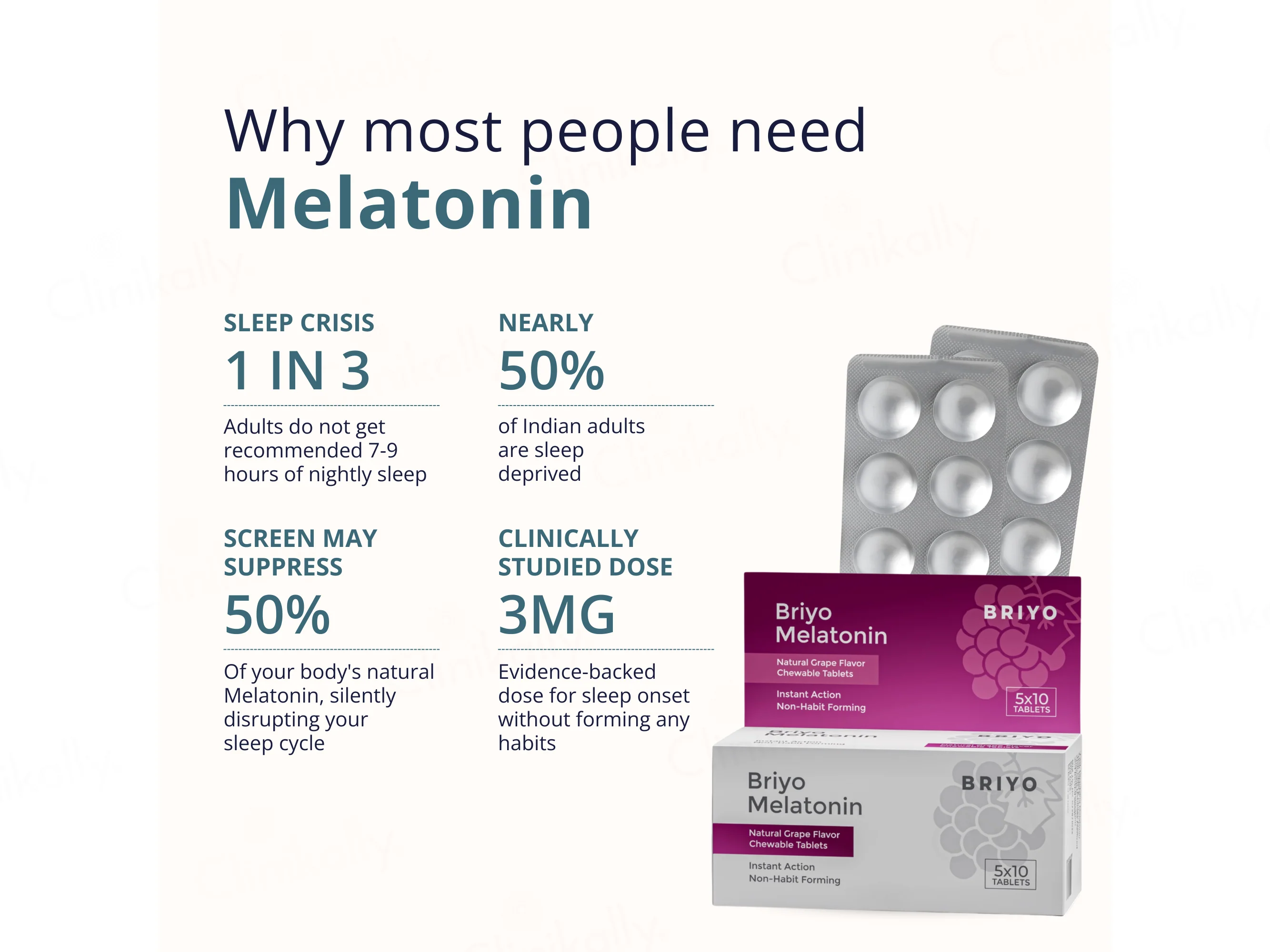 Briyo Melatonin 3 mg Chewable Tablet - Natural Grape Flavour - Image 3