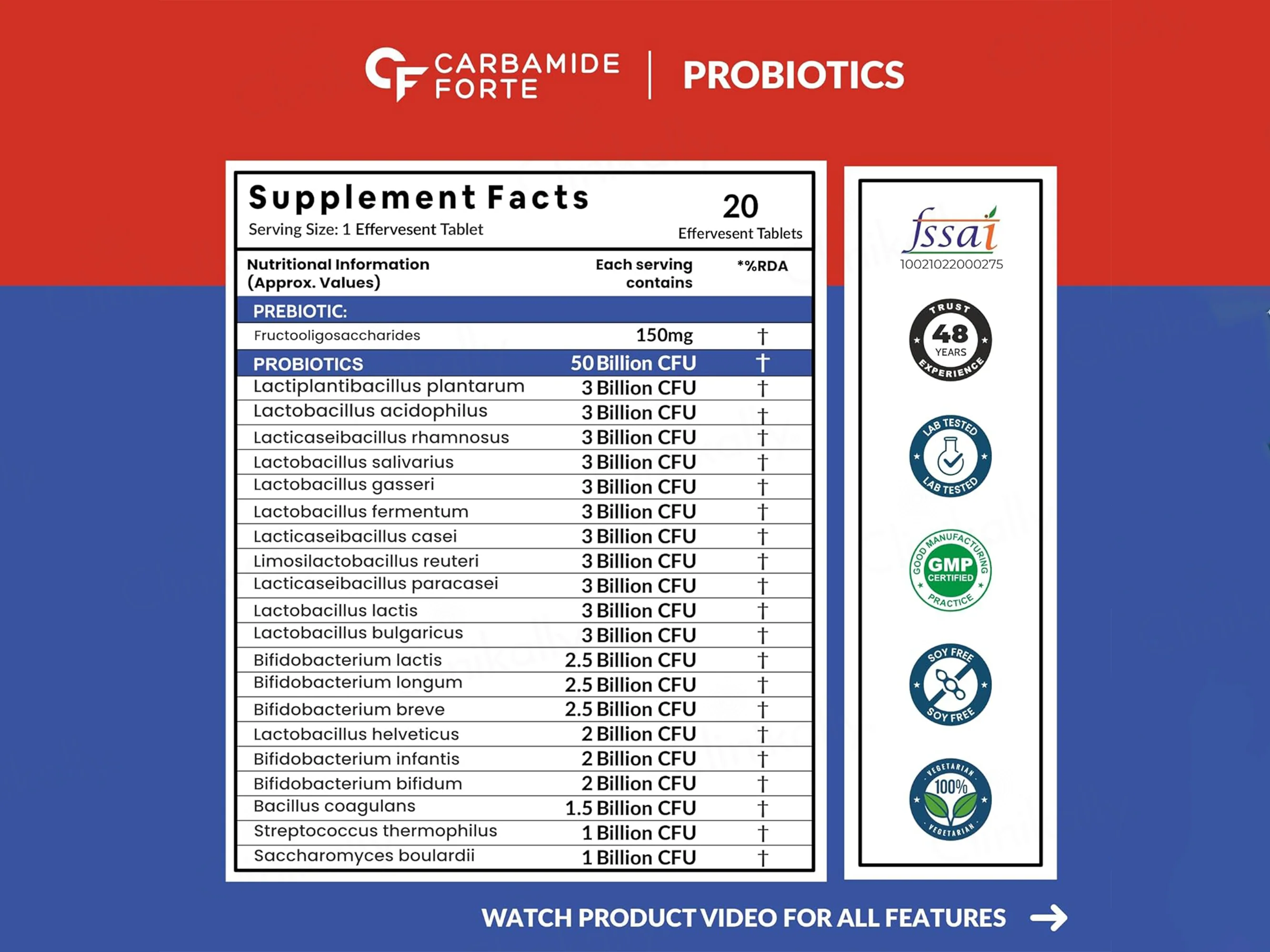 Carbamide Forte Probiotics 50 Bn + Prebiotics Effervescent Tablet - Cranberry Flavour - Image 4