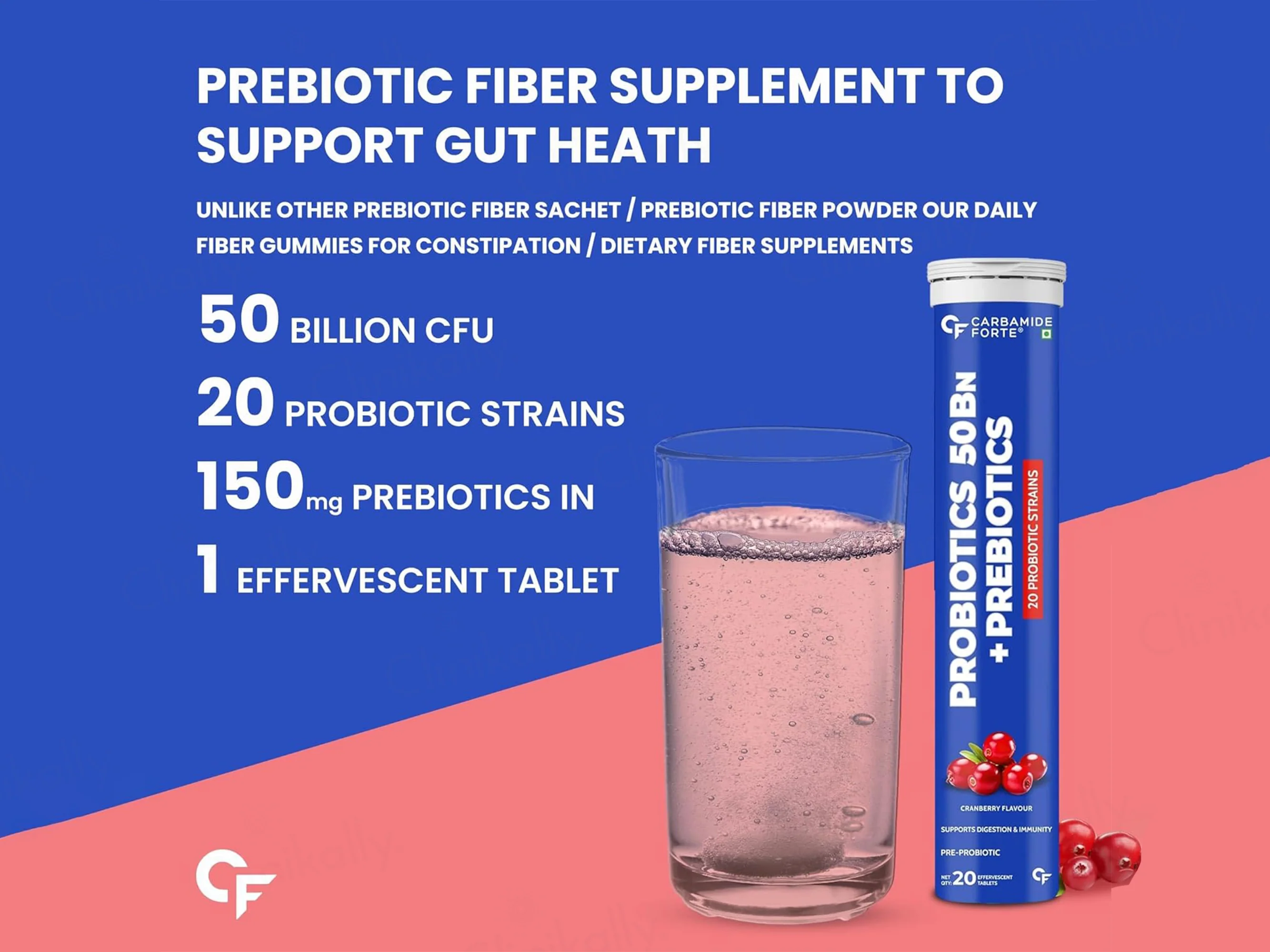 Carbamide Forte Probiotics 50 Bn + Prebiotics Effervescent Tablet - Cranberry Flavour - Image 5