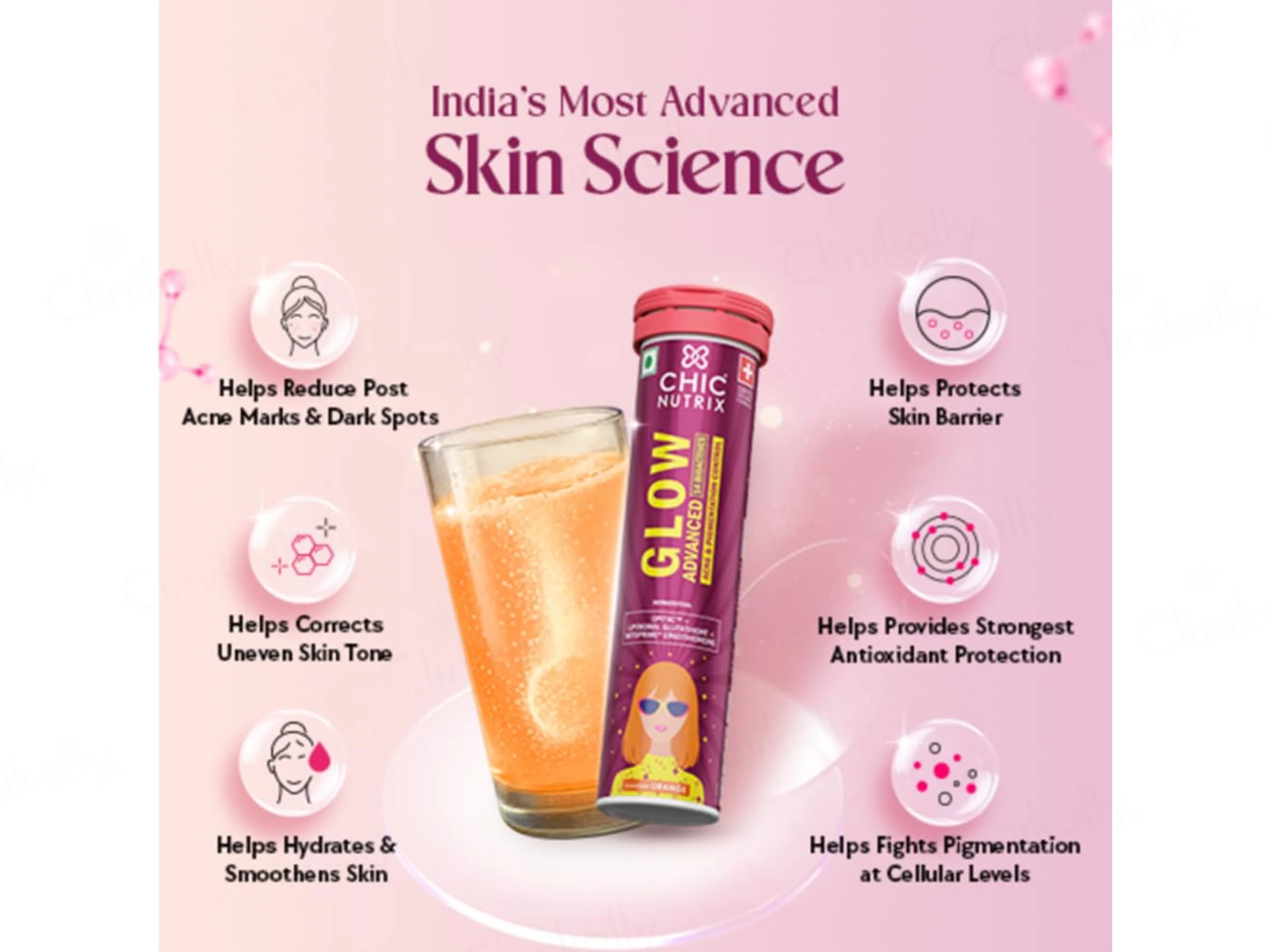 Chic Nutrix Glow Advanced 580mg L-Glutathione Effervescent Tablet - Orange Flavour - Image 3