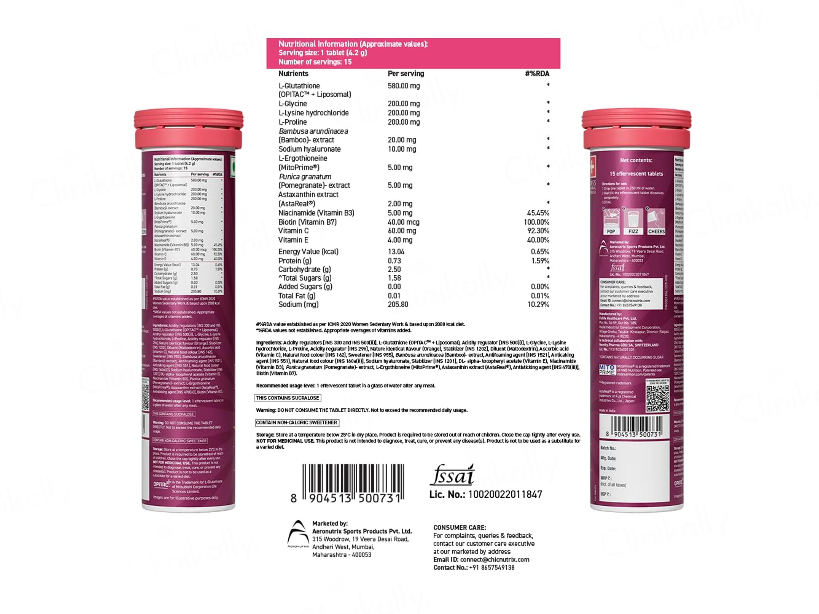 Chic Nutrix Glow Advanced 580mg L-Glutathione Effervescent Tablet - Orange Flavour - Image 5
