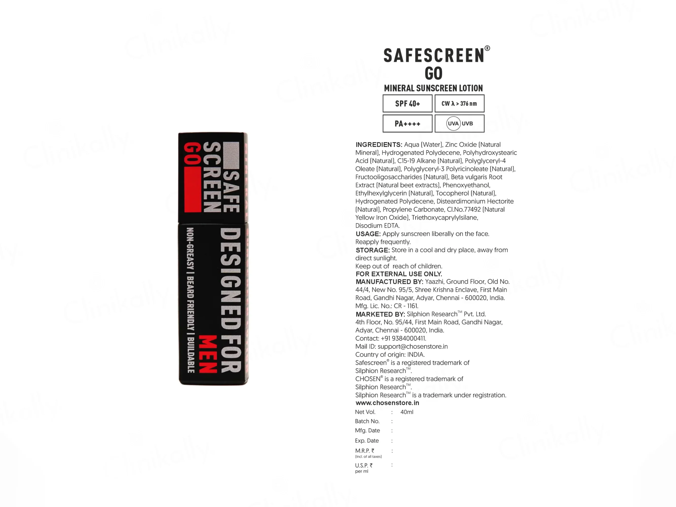 Chosen Safescreen Go Mineral Sunscreen Lotion SPF 40+ PA++++ - Image 6