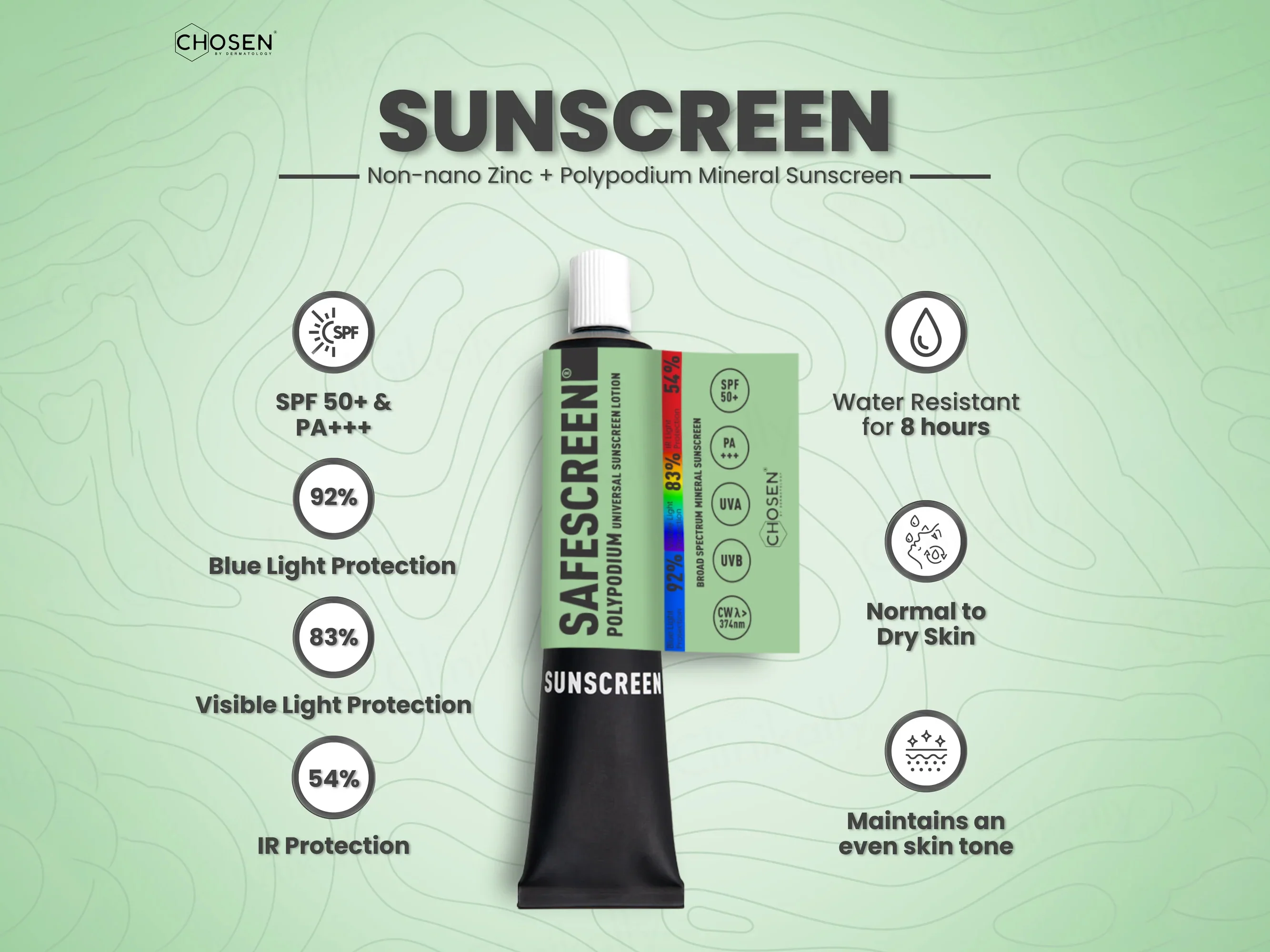 Chosen Safescreen Polypodium Universal Mineral Sunscreen Lotion SPF 50+ PA+++ - Image 4