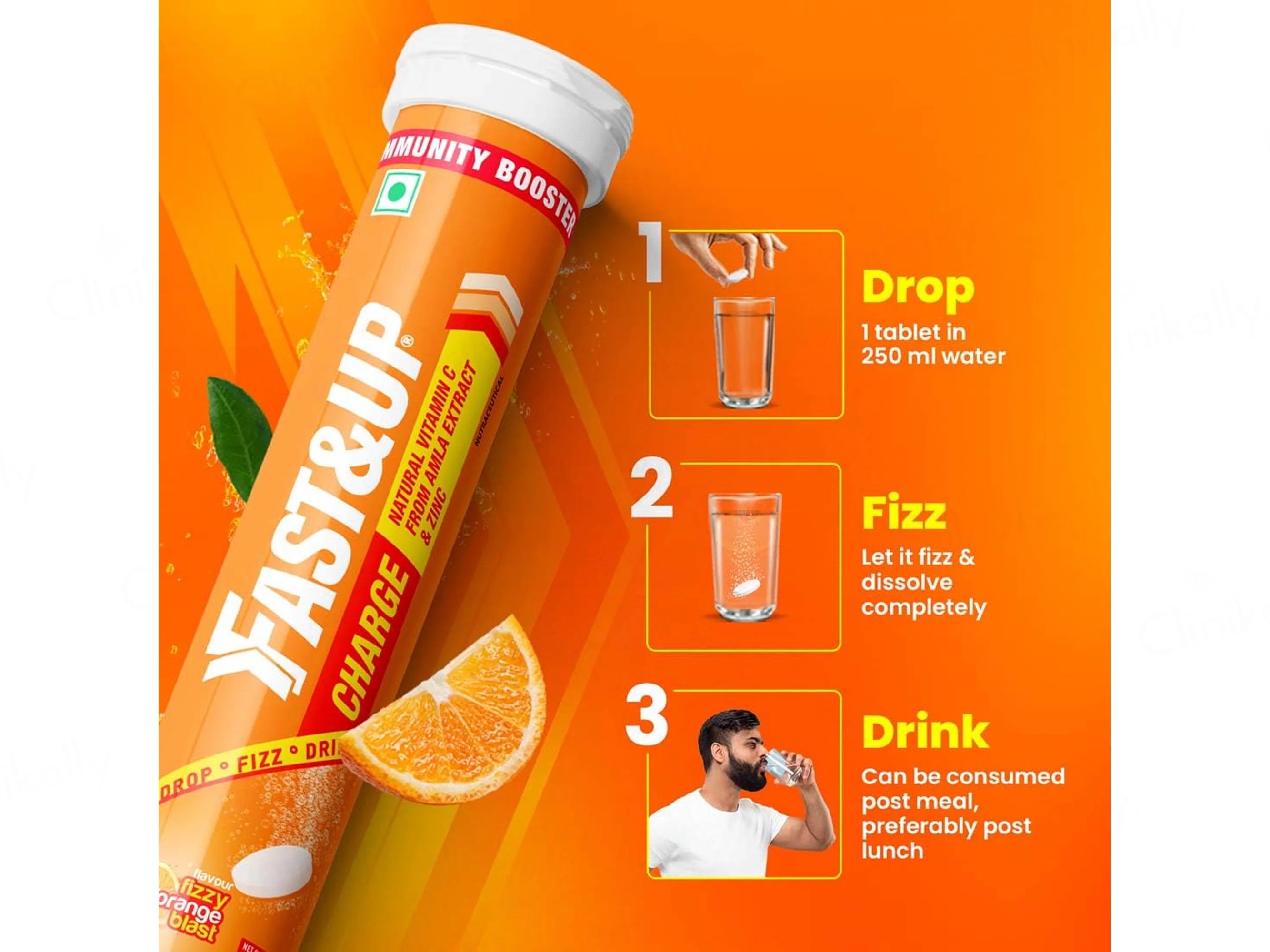 Fast&Up Charge Natural Vitamic C Effervescent Tablet - Fizzy Orange Blast Flavour - Image 5