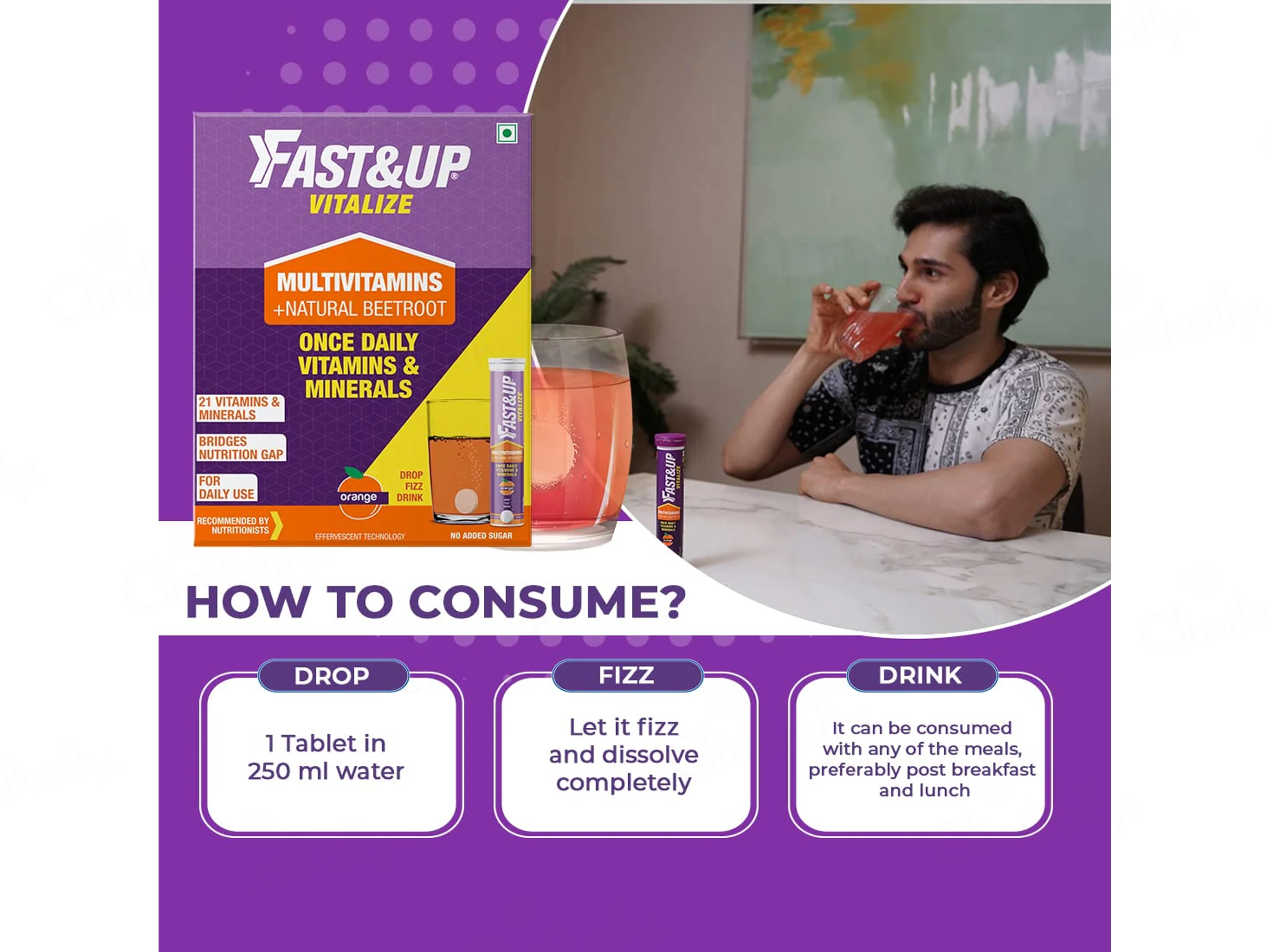 Fast&Up Vitalize Multivitamins + Beetroot Nutraceutical Effervescent Tablet - Orange Flavour - Image 3