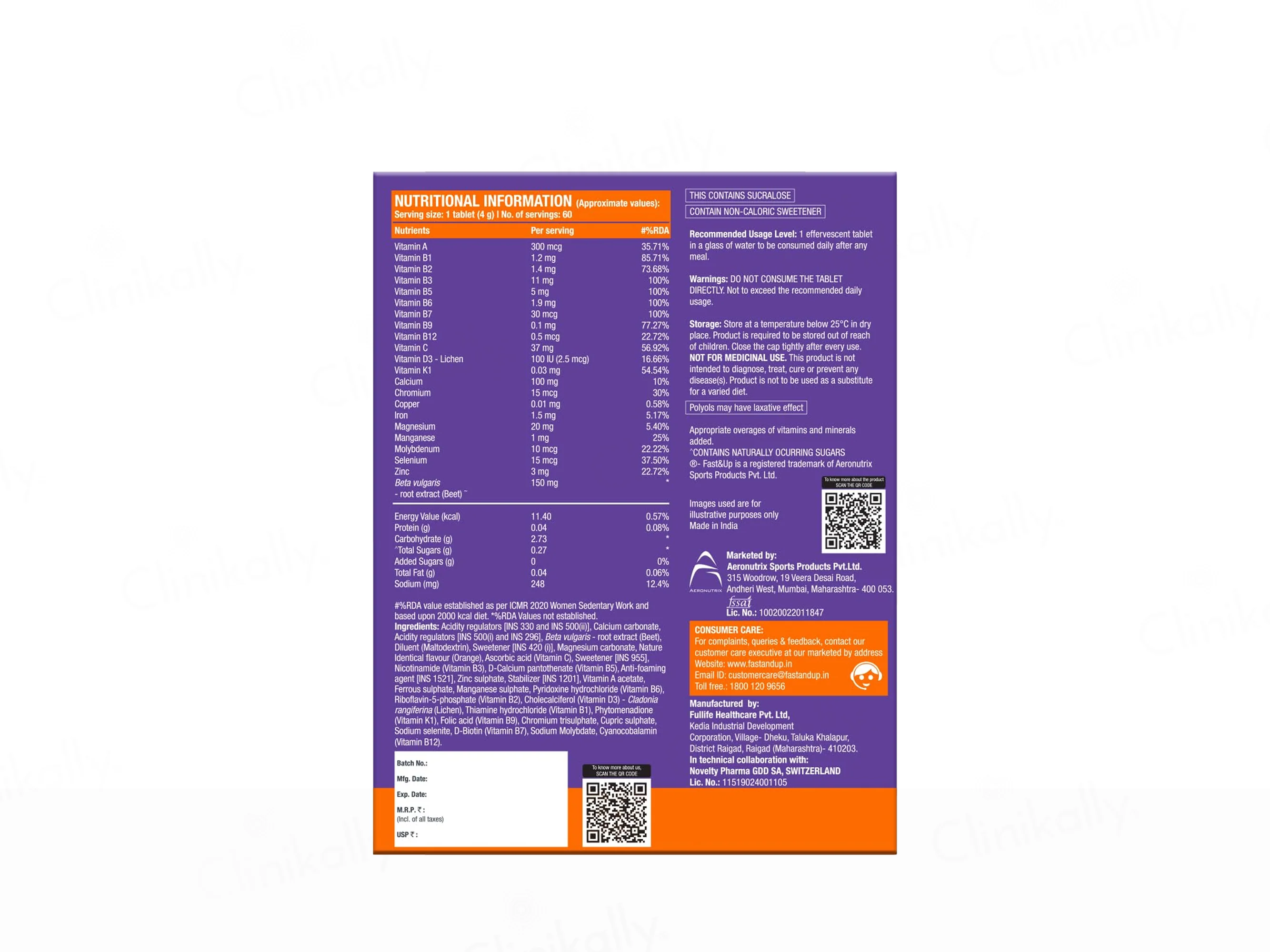 Fast&Up Vitalize Multivitamins + Beetroot Nutraceutical Effervescent Tablet - Orange Flavour - Image 4
