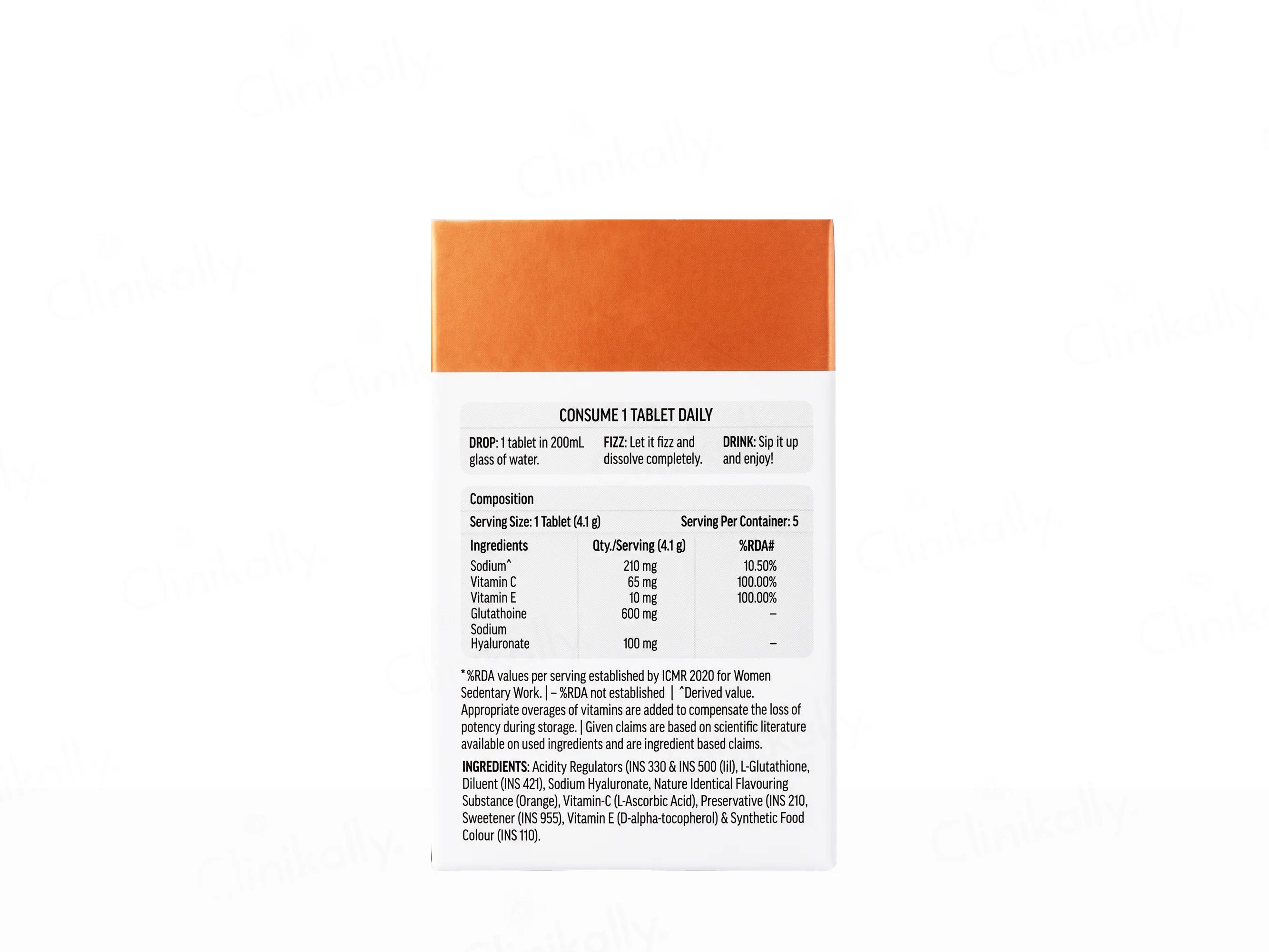 HK Vitals Glutathione With Vitamin C Effervescent Tablet - Orange Flavour - Image 2