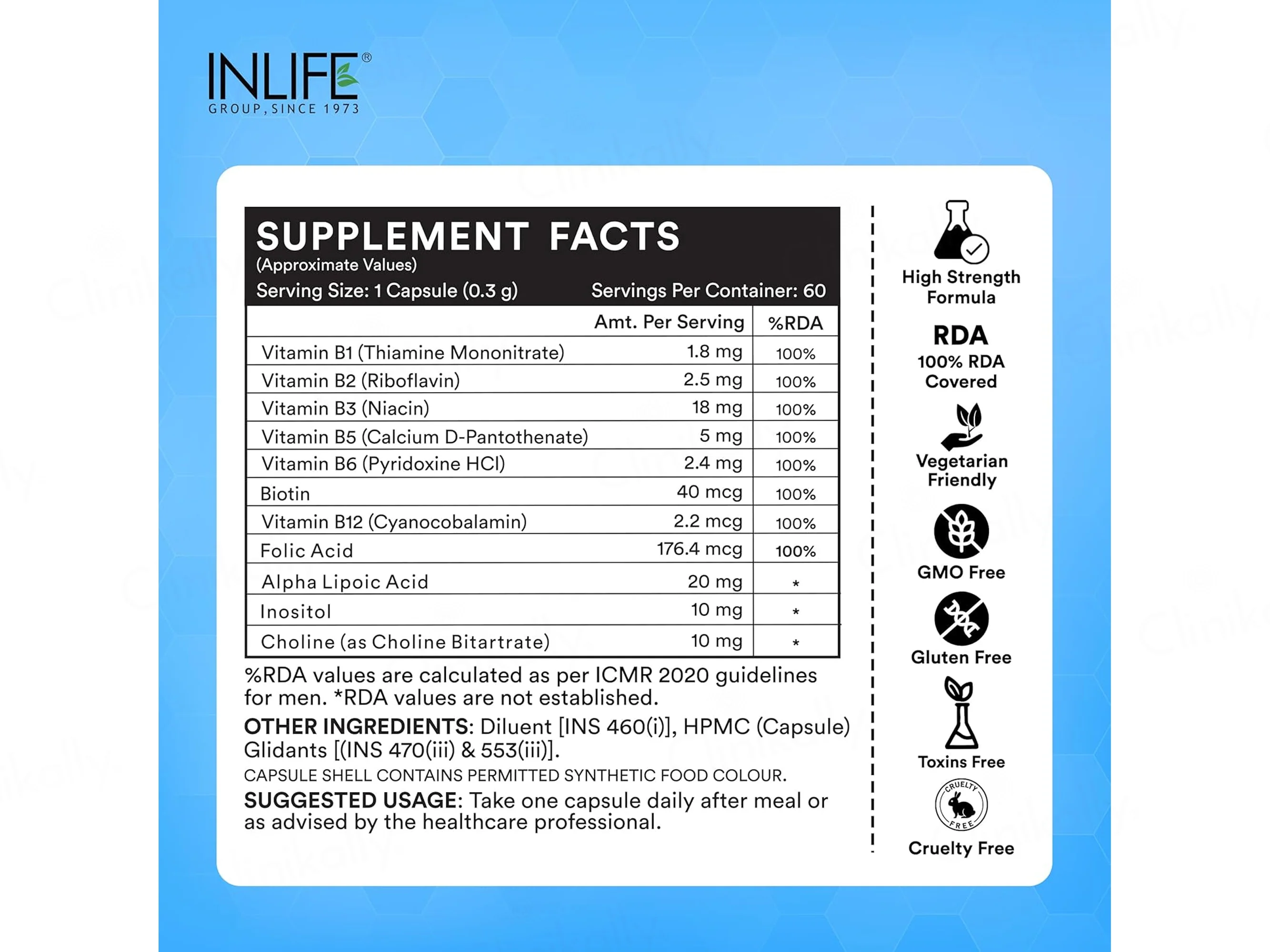 Inlife High Strength B-Complex Nutraceutical Veg Capsule - Image 2