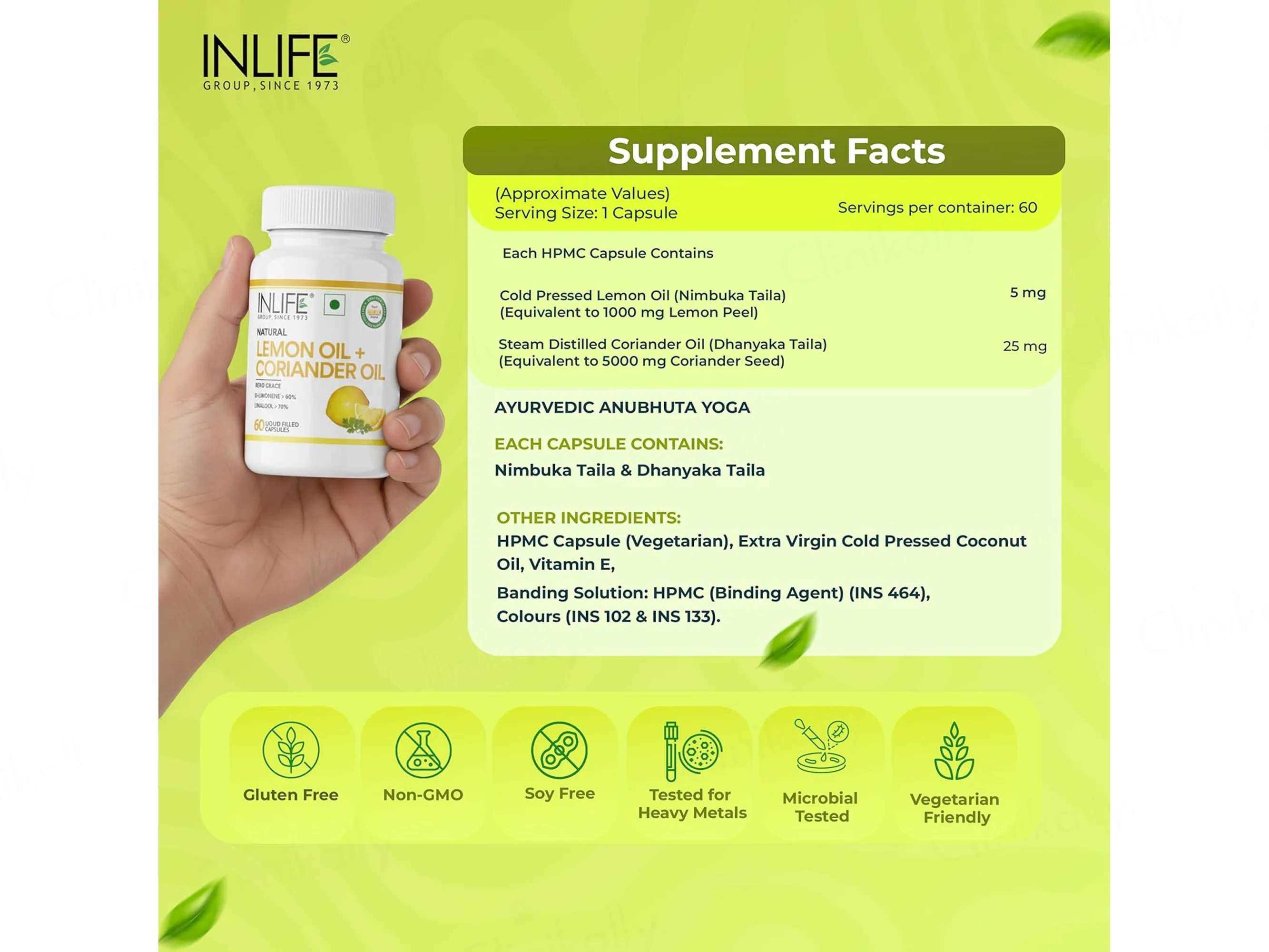 Inlife Natural Lemon Oil + Coriander Oil Liquid Filled Veg Capsule - Image 2