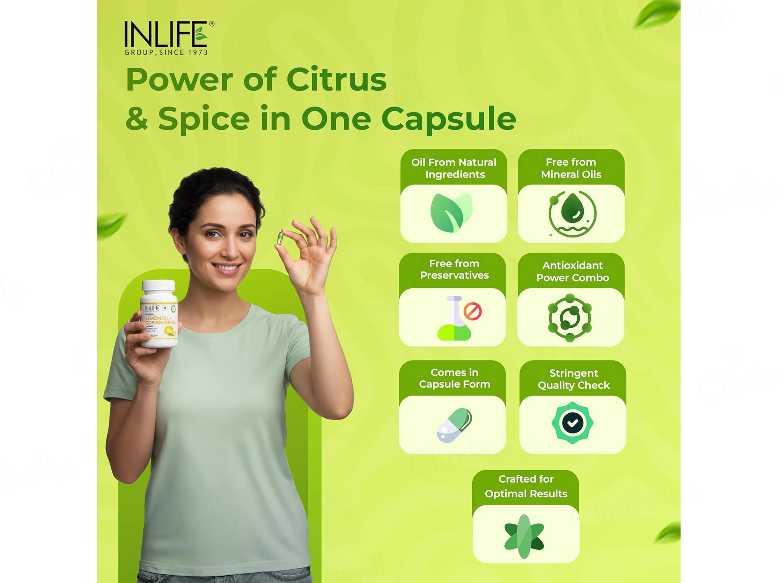 Inlife Natural Lemon Oil + Coriander Oil Liquid Filled Veg Capsule - Image 3
