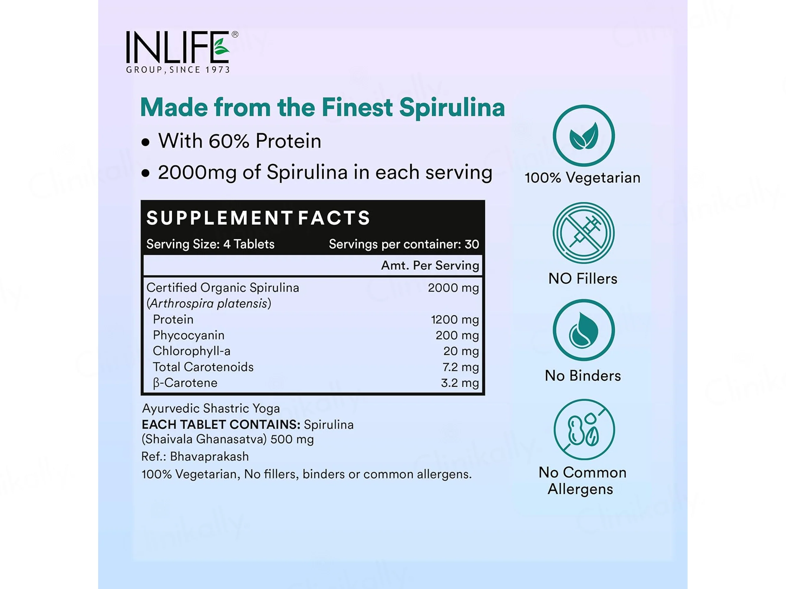 Inlife Spirulina Shaivala Ghanasatva 2000mg Supplement Tablet - Image 2