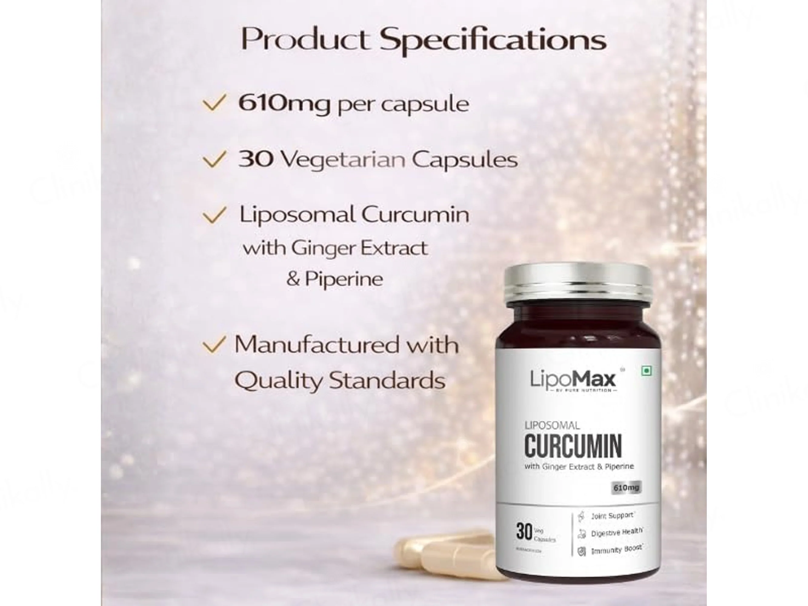 Lipomax Liposomal Curcumin 610mg Nutraceutical Veg Capsule - Image 3