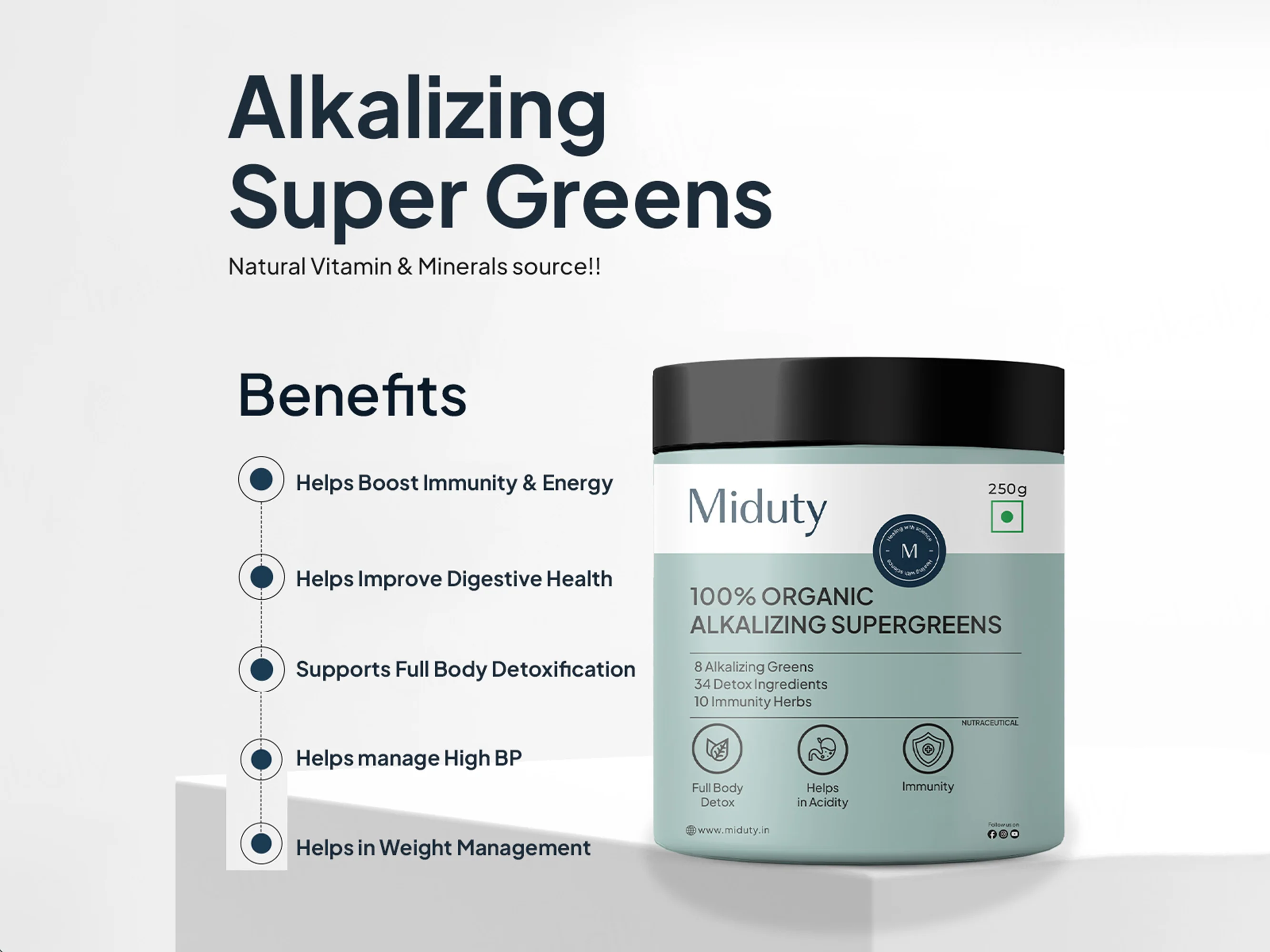 Miduty 100% Organic Alkalizing Supergreens Powder - Image 5