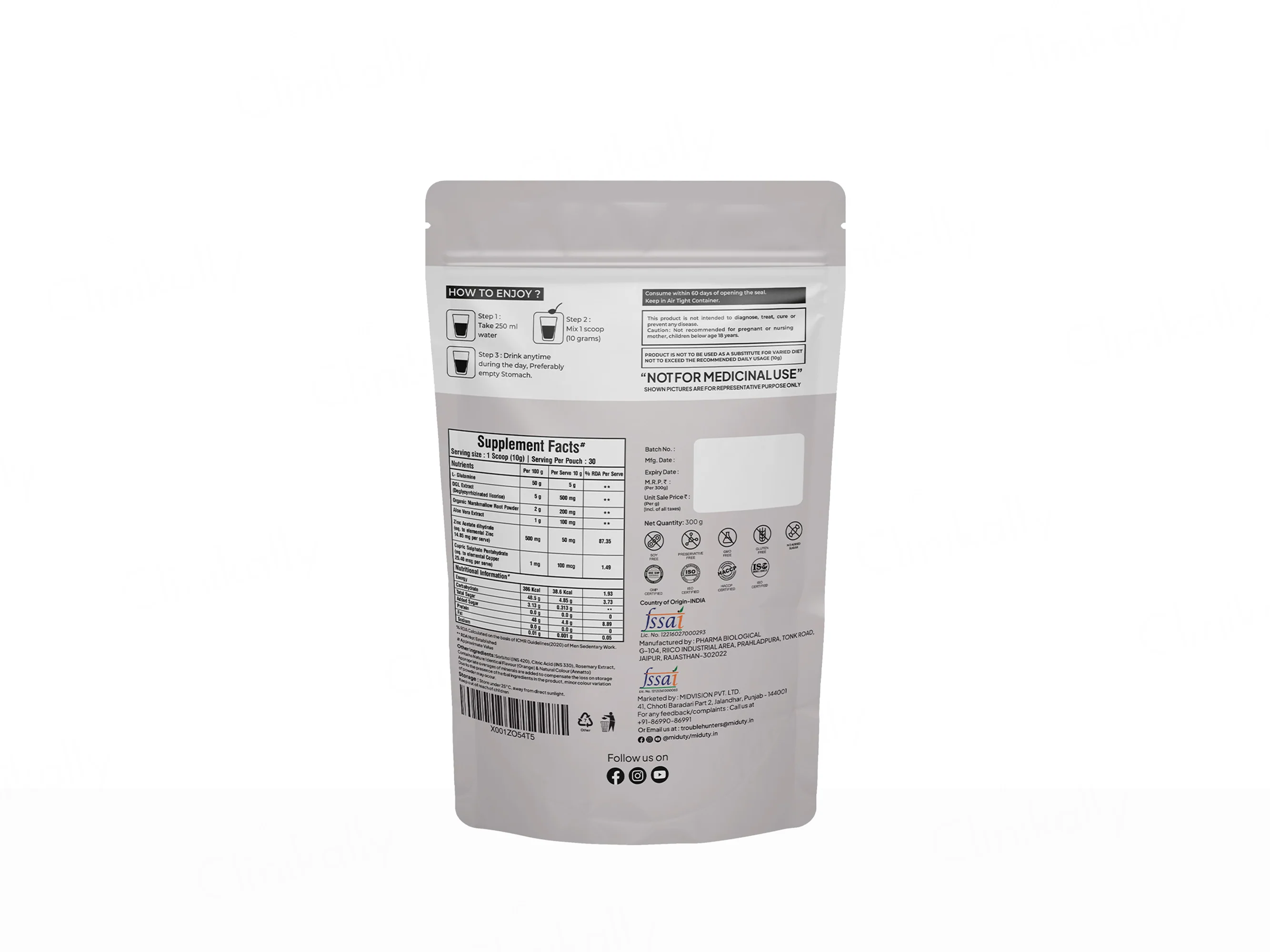 Miduty Leaky Gut L-Glutamine & DGL Extract Powder - Image 2