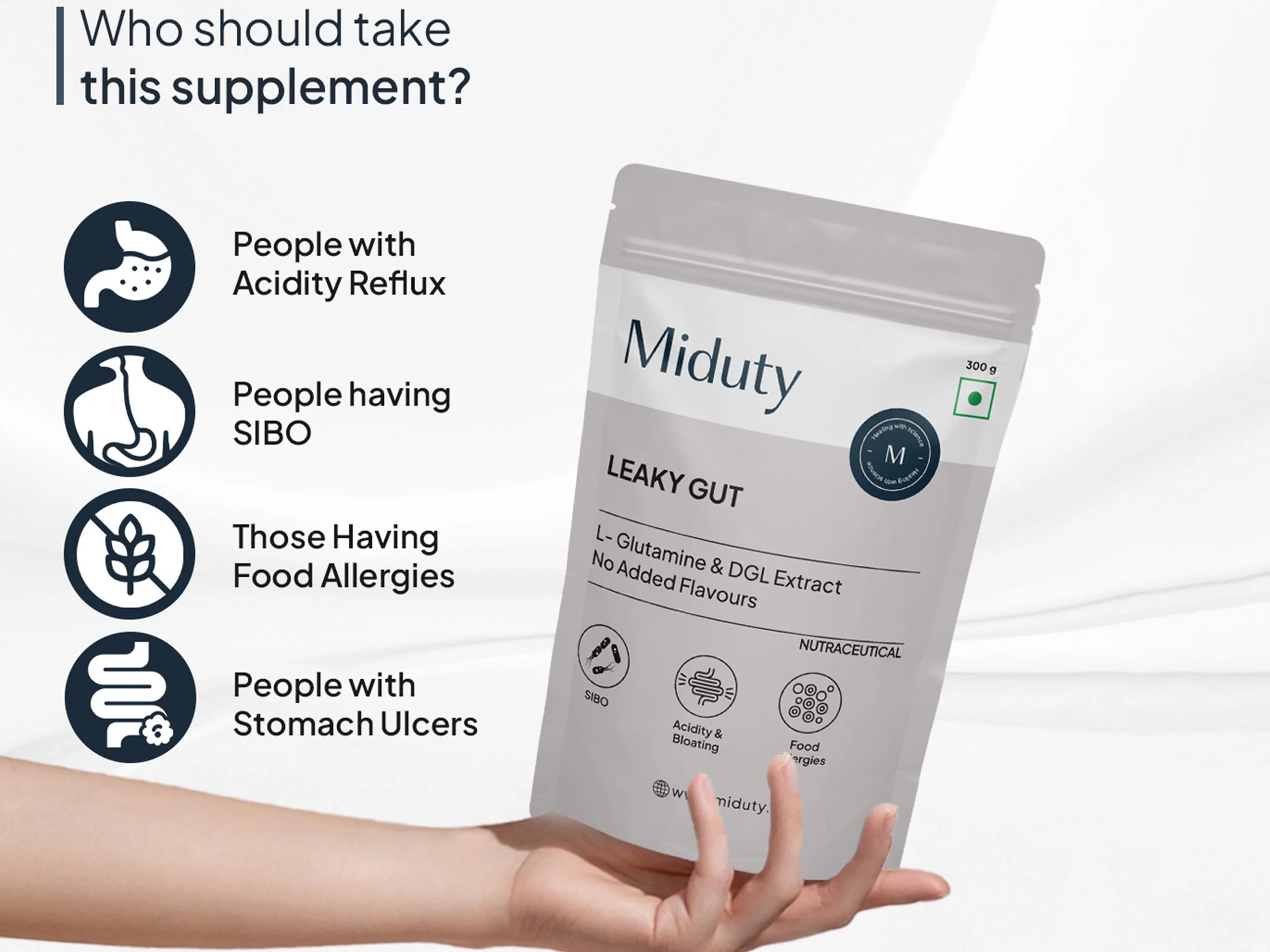Miduty Leaky Gut L-Glutamine & DGL Extract Powder - Image 3