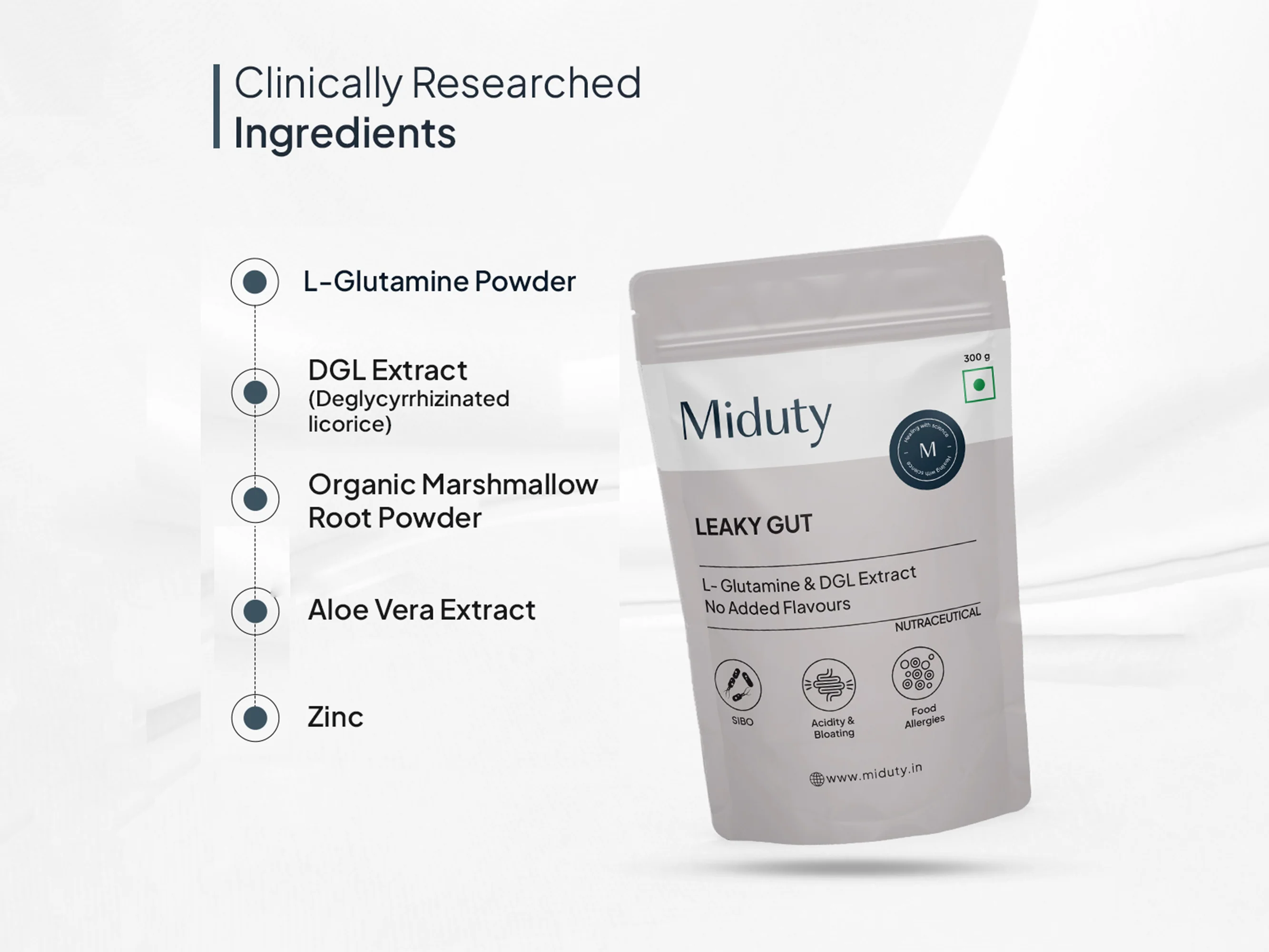 Miduty Leaky Gut L-Glutamine & DGL Extract Powder - Image 5