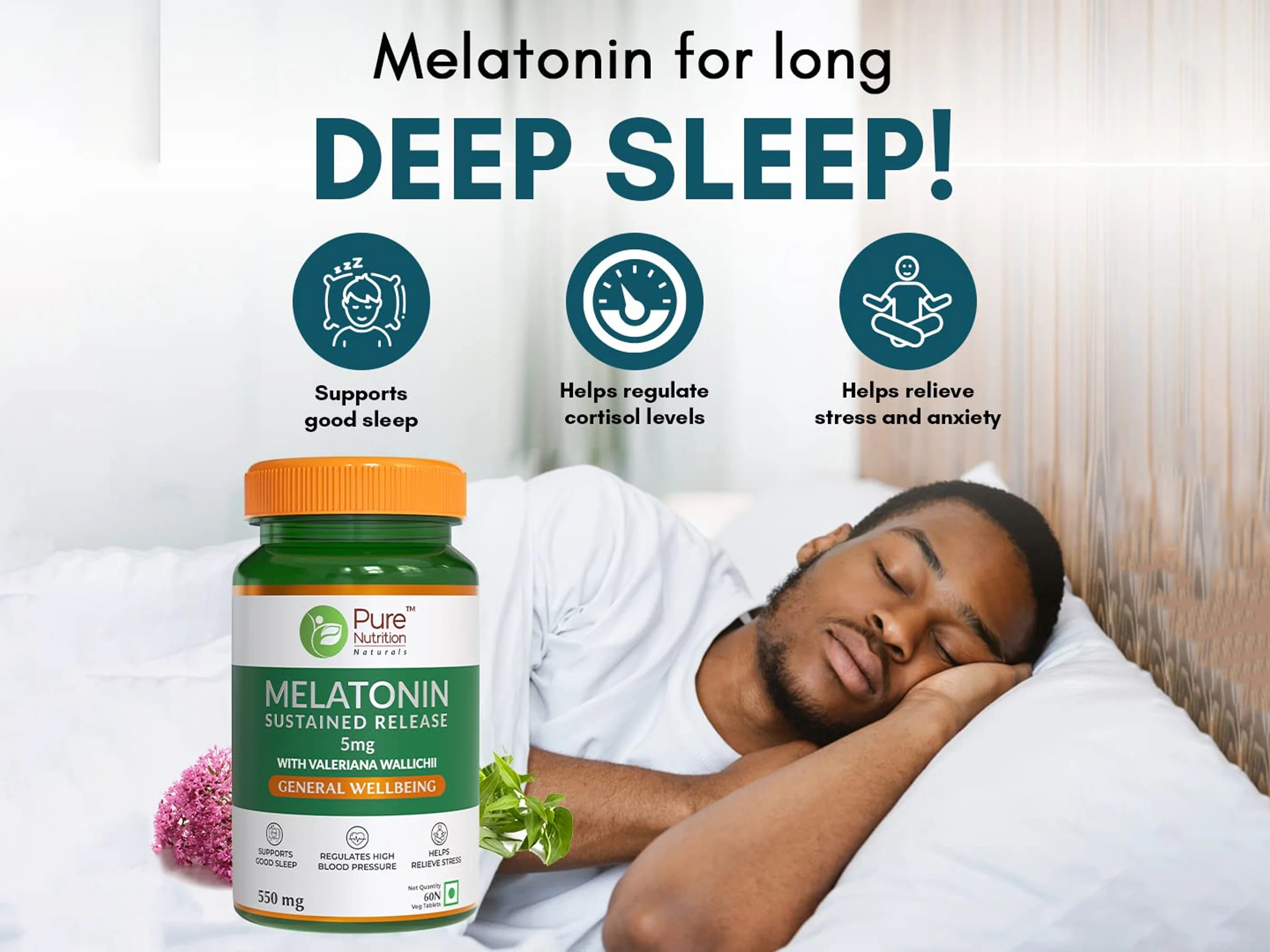 Pure Nutrition Melatonin 5mg With Valeriana Wallichii Veg Tablet - Image 5