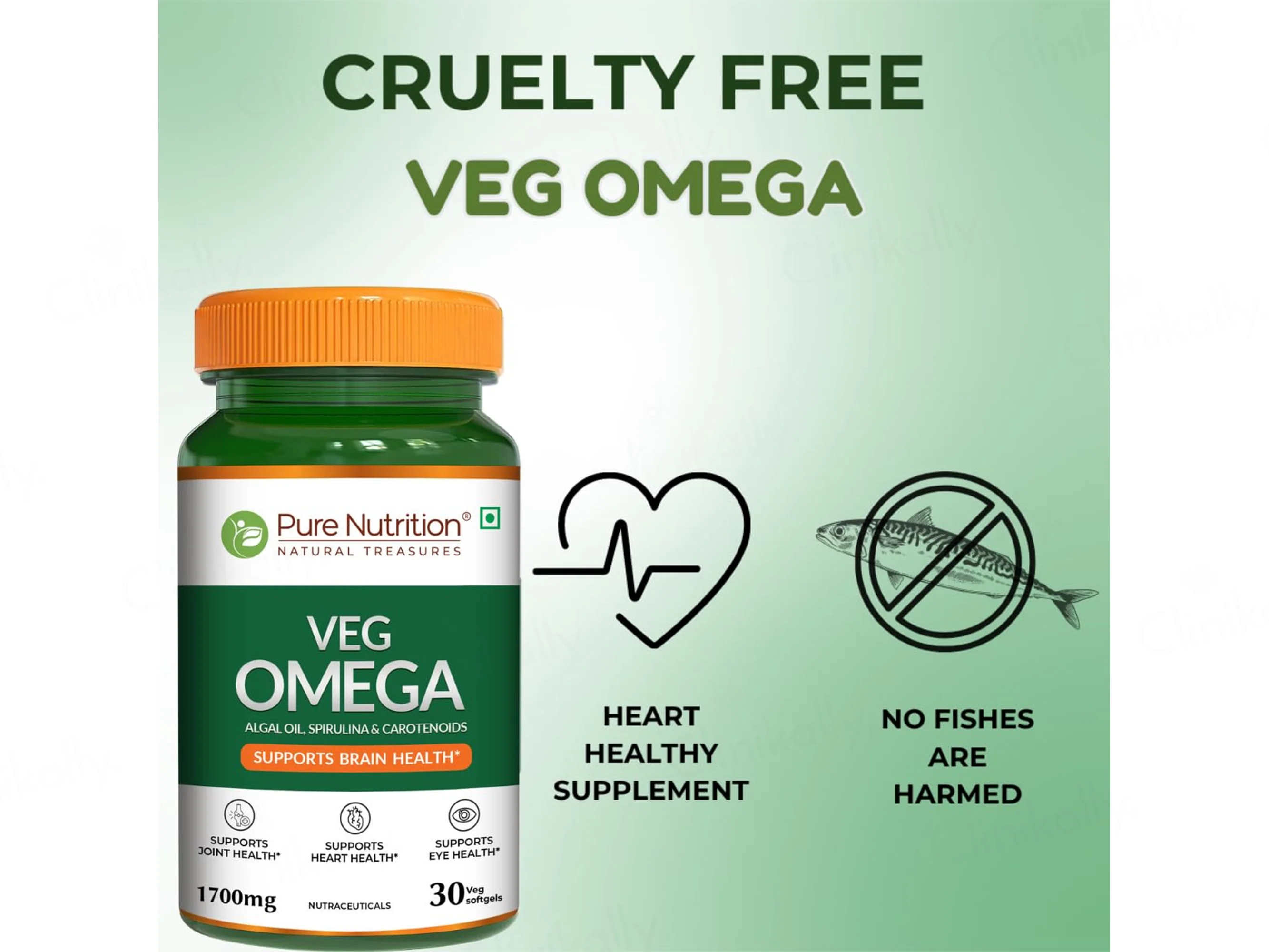 Pure Nutrition Veg Omega 1700mg With Algal Oil, Spirulina & Carotenoids Softgel - Image 6