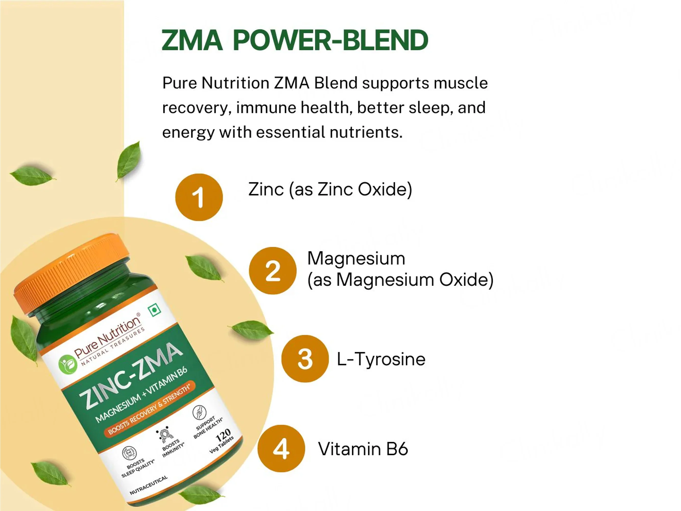 Pure Nutrition Zinc-ZMA, Magnesium + Vitamin B6 Veg Tablet - Image 8
