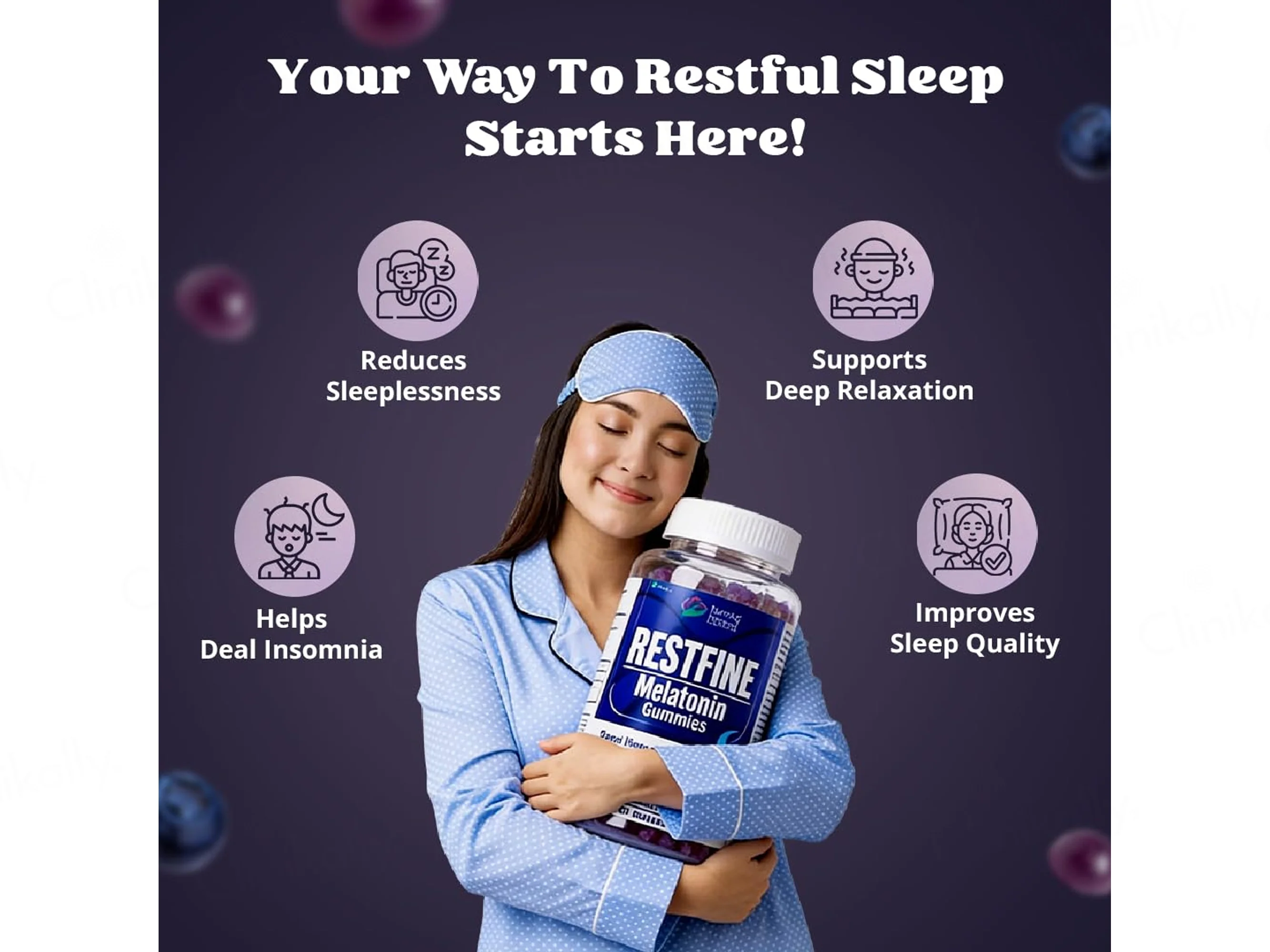 Restfine Melatonin Gummies - Blueberry Flavour - Image 3