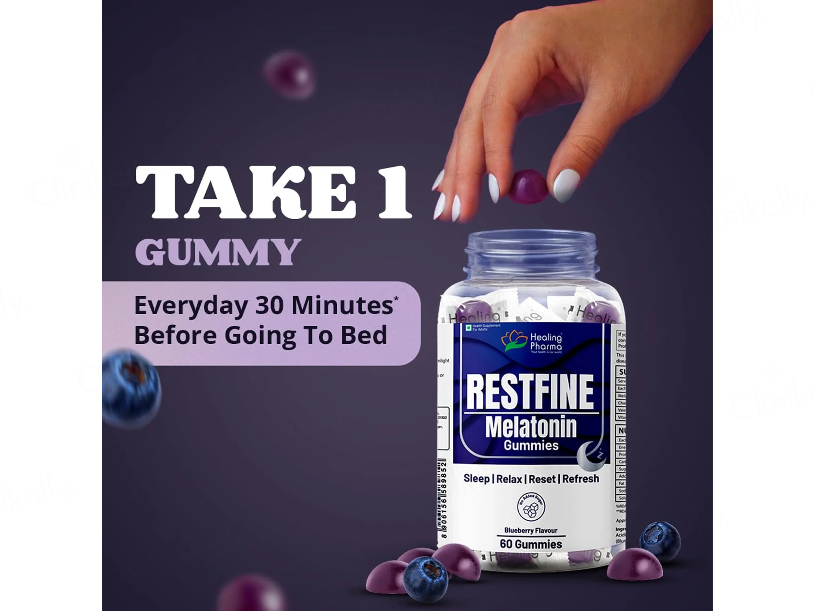 Restfine Melatonin Gummies - Blueberry Flavour - Image 5
