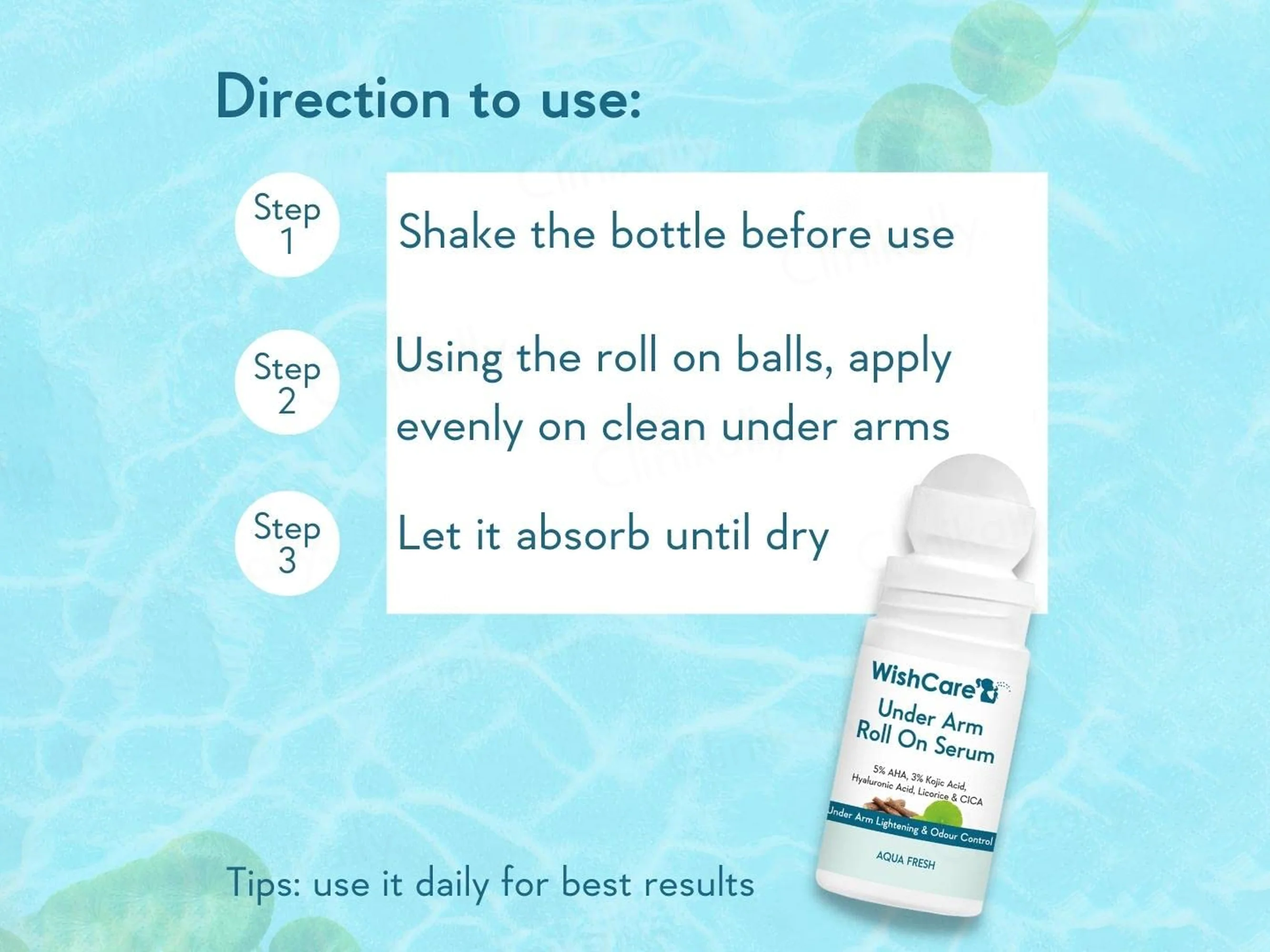 WishCare Aqua Fresh Under Arm Lightening & Odour Control Roll-On Serum - Image 6